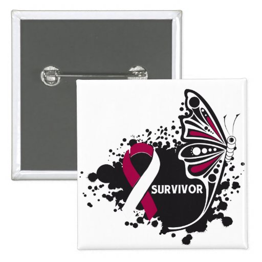 Survivor Abstract Butterfly Head and Neck Cancer Pinback Button
