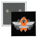Survivor Winged Swirls - Kidney Cancer Pinback Buttons