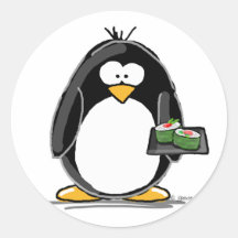 Sushi Penguin Round Stickers