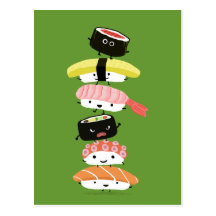 Sushi Tower - A Happy Stack of Sushi Friends Post Card