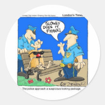 Suspicious Package Funny Police Cartoon Gifts Round Stickers