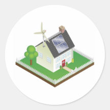 Sustainable renewable energy house round sticker