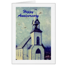 Sutherland Church with Steeple Bell, Anniversary Card