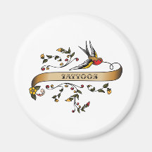 Swallow and Scroll with Tattoos Fridge Magnets