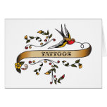 Swallow and Scroll with Tattoos Greeting Cards