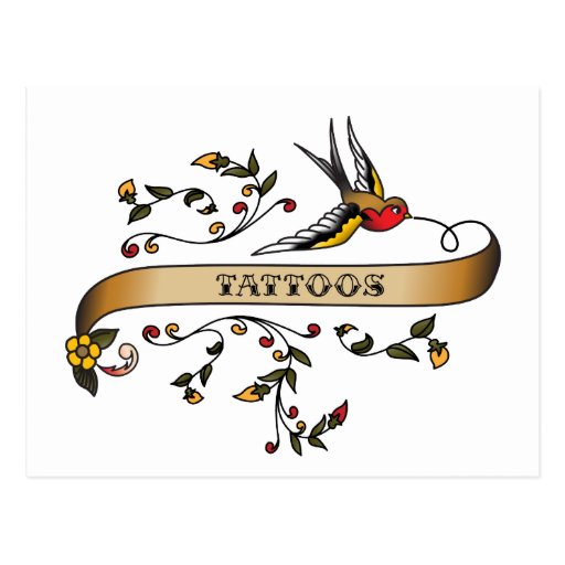 Swallow and Scroll with Tattoos Post Cards