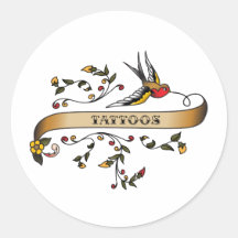 Swallow and Scroll with Tattoos Sticker