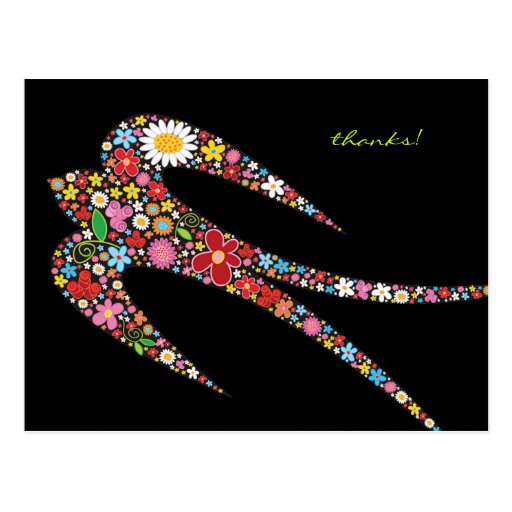 Swallow Spring Flowers Thank You / Gift Postcard