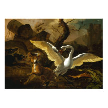 Swan Enraged by Dogs painting by Abraham Hondius Custom Invitations