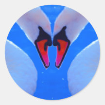 Swan Love, Romantic Heart Shaped Necks Round Stickers