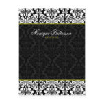 Swanky Sage Black Damask Chic Bow Card postcards