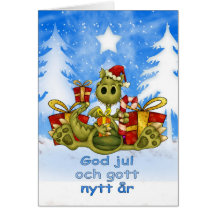 Swedish Christmas Card - Cute Dragon - God Jul