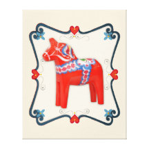 Swedish Dala Horse Folk Art Framed Canvas Print