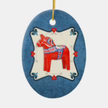 Swedish Dala Horse Folk Art Framed Christmas Tree Ornament