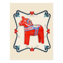 Swedish Dala Horse Folk Art Framed Postcard