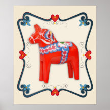 Swedish Dala Horse Folk Art Framed Poster
