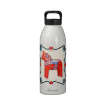 Swedish Dala Horse Folk Art Framed Reusable Water Bottle