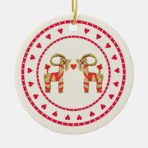 Swedish Straw Goat Julbok Heart Circle Christmas Tree Ornament
