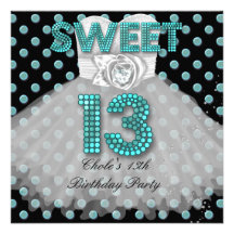 Sweet 13th Birthday Party Girls 13 Teen Teal Blue Invite