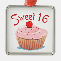 Sweet 16 16th Birthday Cupcake Christmas Ornaments