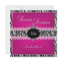 Sweet 16 16th Zebra Lace Sweet Sixteen Pink Personalised Invites