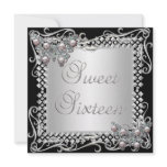 Sweet 16 Birthday Butterflies Silver Black invitations