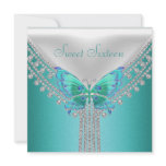 Sweet 16 Birthday Party Blue Teal White Butterfly invitations