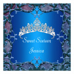 Sweet 16 Birthday Party Navy Blue Silver Tiara Custom Announcements