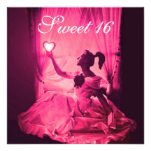 SWEET 16 BIRTHDAY PARTY,PINK FUCHSIA BLACK DAMASK INVITE