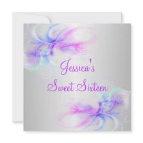 Sweet 16 Birthday Silver & Pink Purple Blue Swirls Custom Invite