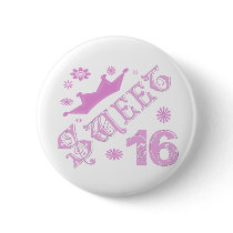 Sweet 16 Birthday With Crown Pinback Button