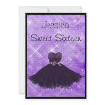 Sweet 16 Black Dress Purple Silver Glitter 3 invitations