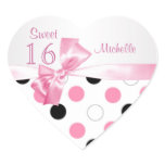 Sweet 16 black,pink, white polka dots heart stickers