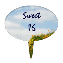 Sweet 16 cake topper Blue Sky White Clouds Floral