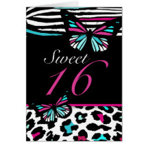 Sweet 16 Card Butterfly, Leopard & Zebra Print