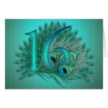Sweet 16 elegant peacock feather template cards