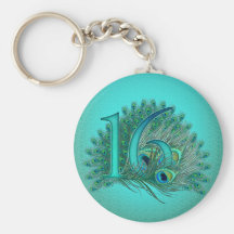 Sweet 16 elegant peacock feather template key chains