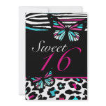 Sweet 16 Invitation Bright Butterfly & Zebra Print