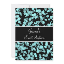 Sweet 16 Pale Teal Bubbles Black & White Custom Invite
