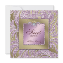 Sweet 16 Party Invite Pink Gold Jewellery Leaf Swi