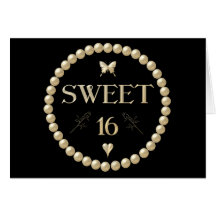 Sweet 16 - Pearls on black "velvet" Greeting Card