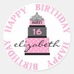 Sweet 16 Pink Cake Round Stickers