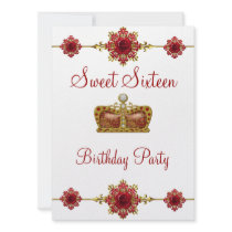 Sweet 16 Pink Red Gold Diamond Princess Event Custom Invitations
