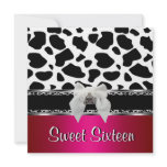 Sweet 16 Pink Silver Black White Cow Leopard 2 Personalized Announcement