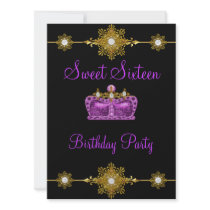 Sweet 16 Purple Gold Black Princess Event Invitations