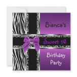 Sweet 16 Purple Pink Silver Black Zebra Leopard invitations