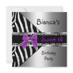 Sweet 16 Purple Silver Black Zebra Leopard invitations