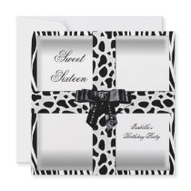 Sweet 16 Sixteen 16th Black White Zebra Giraffe Personalized Invitations