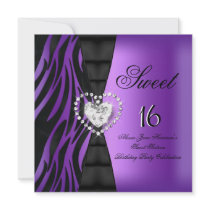 Sweet 16 Sixteen Birthday Party Zebra Purple Custom Invitation