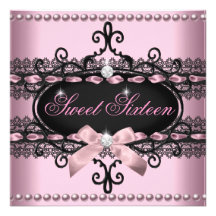 Sweet 16 Sweet Sixteen Pink Black Lace Pearl Invite